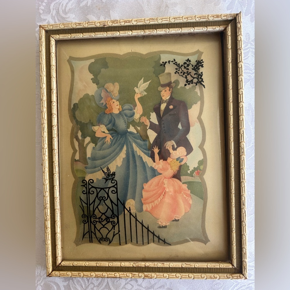 4 Vintage Curved Glass Framed Reverse Painted Silhouettes - Picture 7 of 9